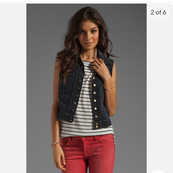 Current Elliott Sleeveless Denim Snap Front Jacket Vest With Lace Back - Picture 6 of 16